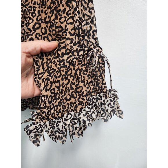 Y2K Violet & Claire Womens Top Large Brown Black Animal Print Fringe Whimsygoth - Picture 3 of 10